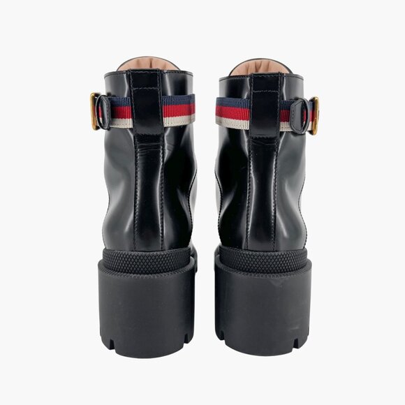 Gucci Sylvie Trip Black Leather Lace Up Combat Boots Size 36.5 US 6.5 Women's - Picture 6 of 15
